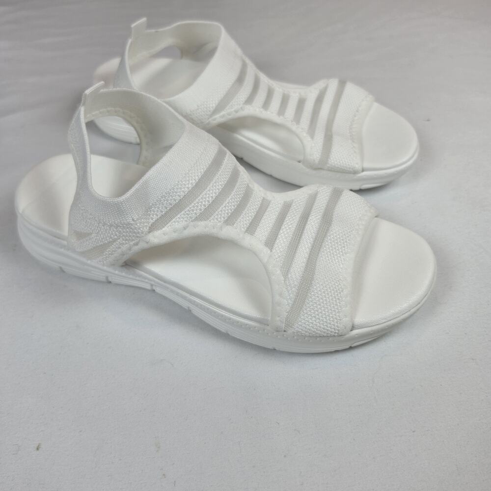 Womens White Knit Stretch Sandals Size 39 Open Toe Comfort Slip On Casual - Picture 1 of 6